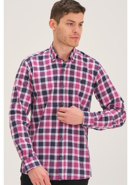 G743 Dewberry Erkek Gömlek-Lacivert-Pembe fırsatları