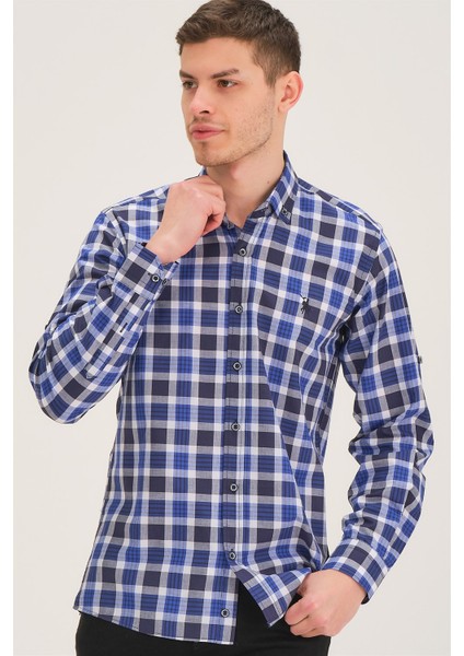 G743 Dewberry Erkek Gömlek-Lacivert- Sax