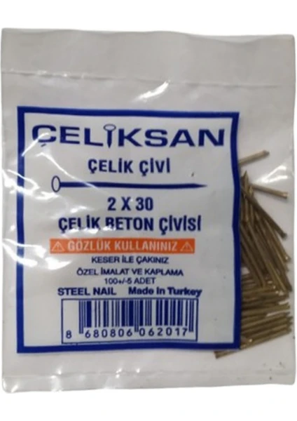 Çelik Beton Çivi 2*30 100 Adet Sarı