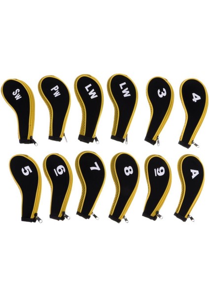 12X Neopren Golf Demir Kafa Kapakları Kulübü Fermuar Headcover Aksesuarları Sarı (Yurt Dışından)