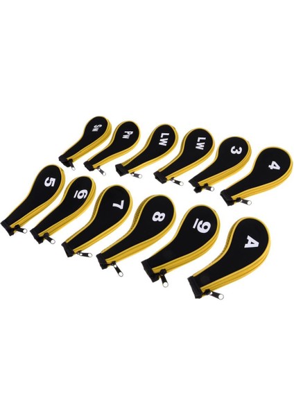 12X Neopren Golf Demir Kafa Kapakları Kulübü Fermuar Headcover Aksesuarları Sarı (Yurt Dışından)