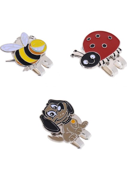 3 Adet Mini Alaşım Golf Topu Marker Manyetik Golf Şapka Klip Klip Köpek Arı ve Ladybird (Yurt Dışından)