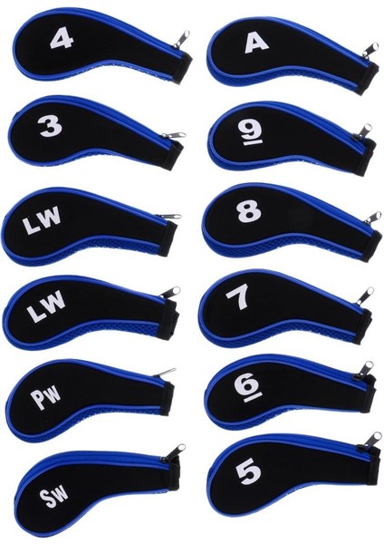 12 Adet Neopren Su Geçirmez Golf Demir Kafa Kapak Yumuşak Golf Kulübü Putter Kollu Mavi (Yurt Dışından)