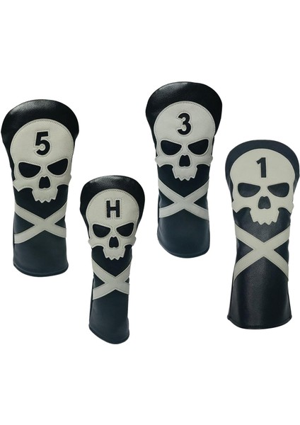 4x Kafatası Golf Kafası Kapak No. 1 3 5 Ut Club Headcover Guard Sleeve Protection (Yurt Dışından)