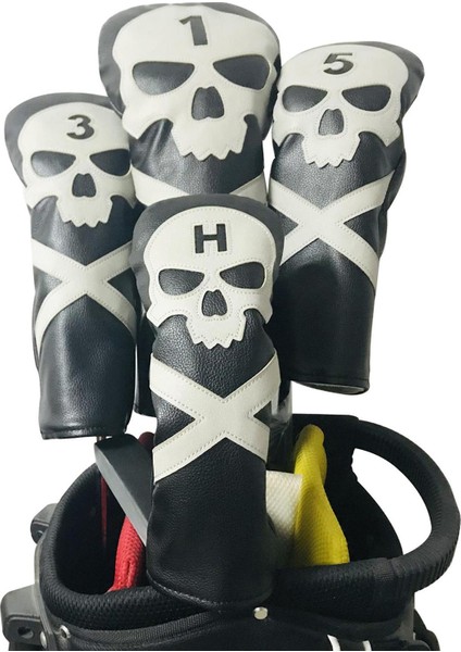 4x Kafatası Golf Kafası Kapak No. 1 3 5 Ut Club Headcover Guard Sleeve Protection (Yurt Dışından)