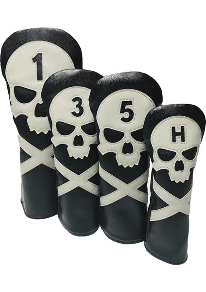 4x Kafatası Golf Kafası Kapak No. 1 3 5 Ut Club Headcover Guard Sleeve Protection (Yurt Dışından)