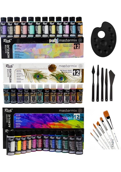 Mastermix Mega Elite Akrilik Boya Seti 36 Renk Canlı- Pastel- Metalik Renkler