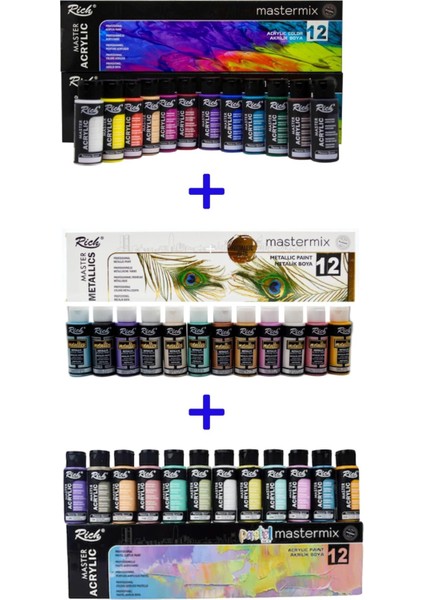 Mastermix Mega Elite Akrilik Boya Seti 36 Renk Canlı- Pastel- Metalik Renkler