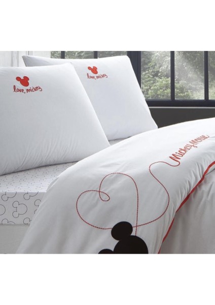 Mickey Özel Tasarım Nakışlı Çarşafı Lastikli Çift Kişilik Nevresim Takımı