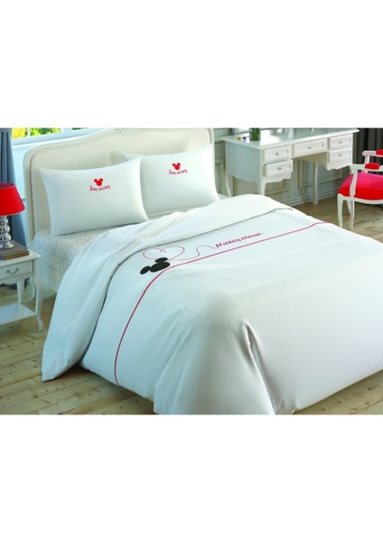 Mickey Özel Tasarım Nakışlı Çarşafı Lastikli Çift Kişilik Nevresim Takımı modelleri