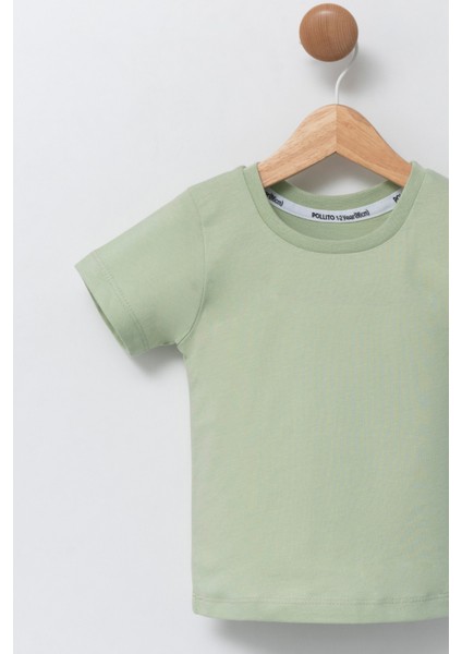 Çocuk Su Yeşili Bisiklet Yaka Basic T-Shirt %100 Pamuk fiyatları