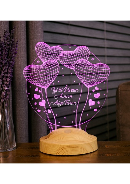 Anneler Günü Hediyesi Balon Kalpler Küre 3D LED Lamba