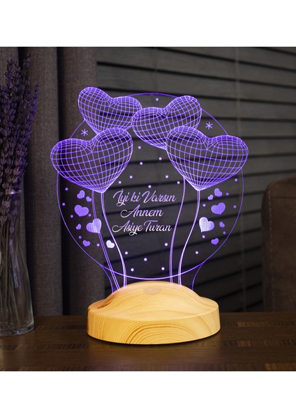 Anneler Günü Hediyesi Balon Kalpler Küre 3D LED Lamba