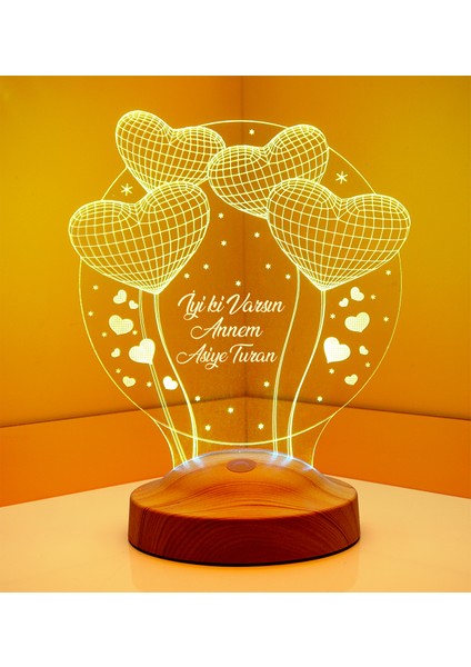Anneler Günü Hediyesi Balon Kalpler Küre 3D LED Lamba