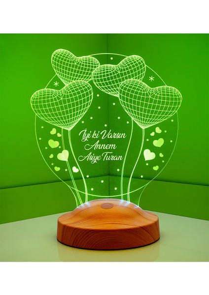 Anneler Günü Hediyesi Balon Kalpler Küre 3D LED Lamba