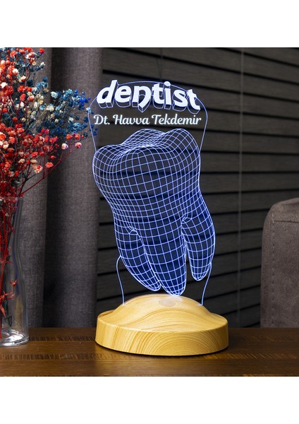 Sevgilambası Diş Doktoru Hediyesi, Diş Hekimi Hediyesi 3 Boyutlu Dentist Temalı Kişiye Özel 3D Led Lamba