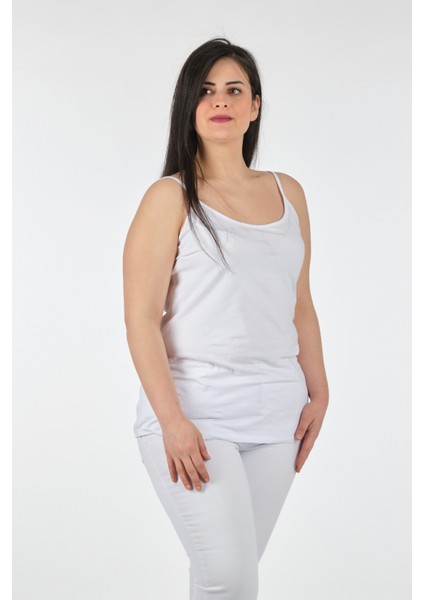 -Bb Yuvarlak Yaka Ip Askılı Beyaz Bayan Penye 22122040