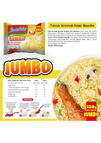 Indomıe Jumbo Tavuk Aromalı Hazır Noodle 120 Gr