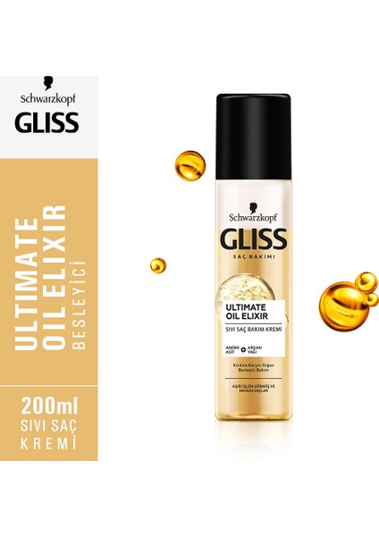 Ultimate Oil Elixir Besleyici Sıvı Saç Bakım Kremi - Aminoasit ve Argan Yağı ile 200 ml