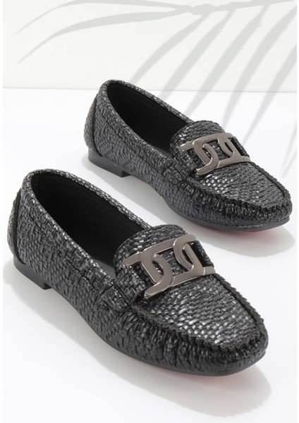 Siyah Baskı Detaylı Kadın Loafer Ayakkabı K015421664