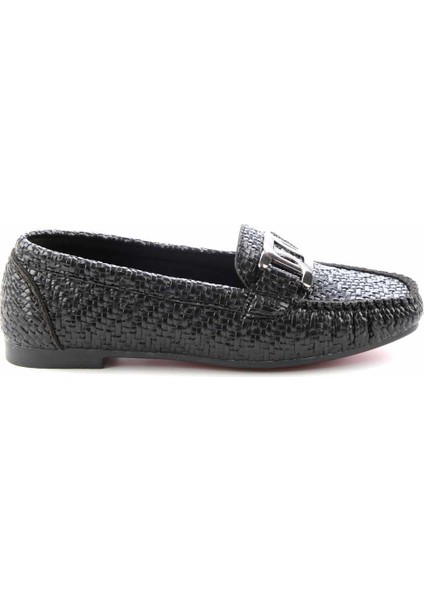 Siyah Baskı Detaylı Kadın Loafer Ayakkabı K015421664