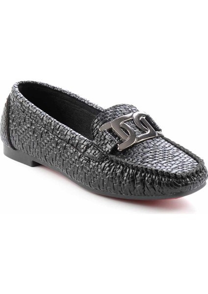 Siyah Baskı Detaylı Kadın Loafer Ayakkabı K015421664