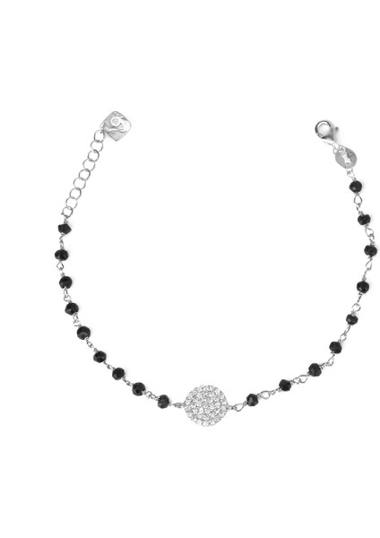 Zirkon Taşlı Pırlanta Montür Gümüş Rengi Altın Kaplama Siyah Rosary Yuvarlak Gümüş Bileklik