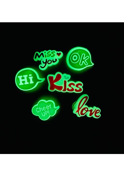 Crocs Jibbitz Fosforlu Terlik Süsü 6'lı Sevimli Love Serisi Karanlıkta Parlar