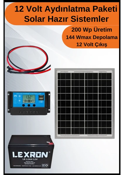 Aydınlatma Grande Mono Solar Paket 12 Volt -200WP