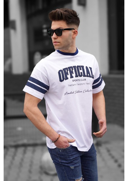 Beyaz Baskılı Oversize Erkek Tişört