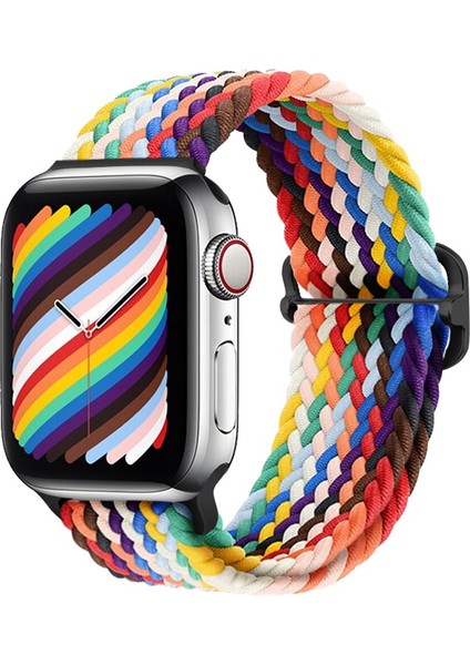 Apple Watch Uyumlu Kordon 3 4 5 6 7 Se 42MM 44MM 45MM Örgü Tokalı Kordon Gökkuşağı