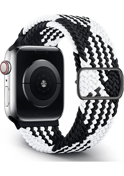 Apple Watch Uyumlu Kordon 3 4 5 6 7 Se 42MM 44MM 45MM Örgü Tokalı Kordon Siyah Beyaz Kırçıllı
