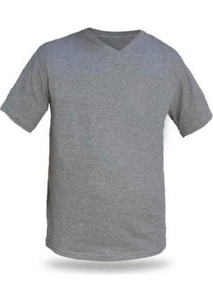 T-Shirt V Yaka Kısakol %100 Pamuk Cepli Gri