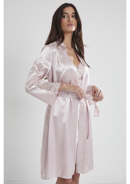 Saten Dantelli Gecelik & Sabahlık Takım 4050 Pudra fiyatları