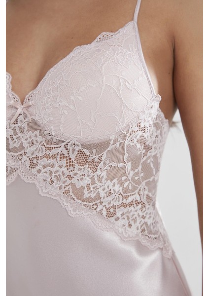 Saten Dantelli Gecelik & Sabahlık Takım 4050 Pudra fırsatları