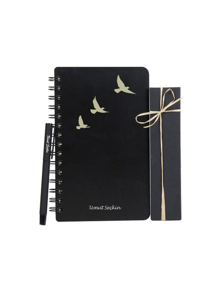 Kuş Tasarımlı Siyah Defter-Kalem Seti fiyatları