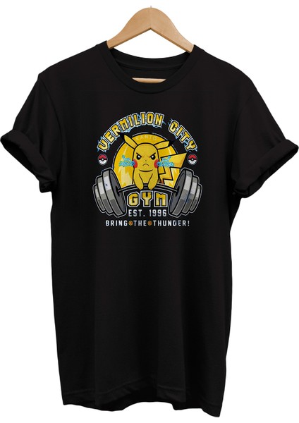 Pokemon Pikachu Gym Baskılı %100 Pamuk Oversize T-Shirt Büyük Beden Tişört