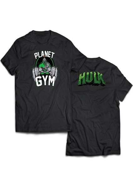 Hulk Planet Gym Çift Baskılı %100 Pamuk Oversize T-Shirt Büyük Beden Tişört