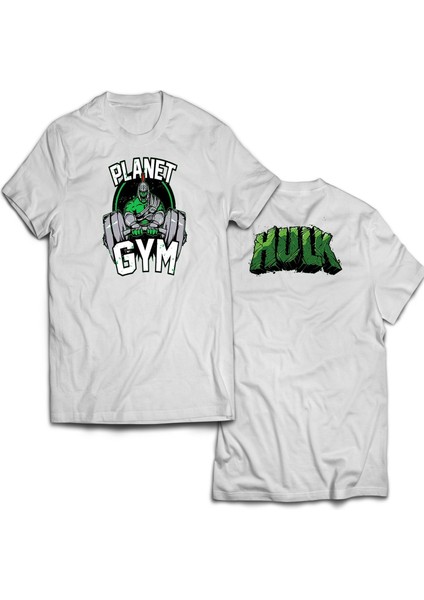 Hulk Planet Gym Çift Baskılı %100 Pamuk Oversize T-Shirt Büyük Beden Tişört