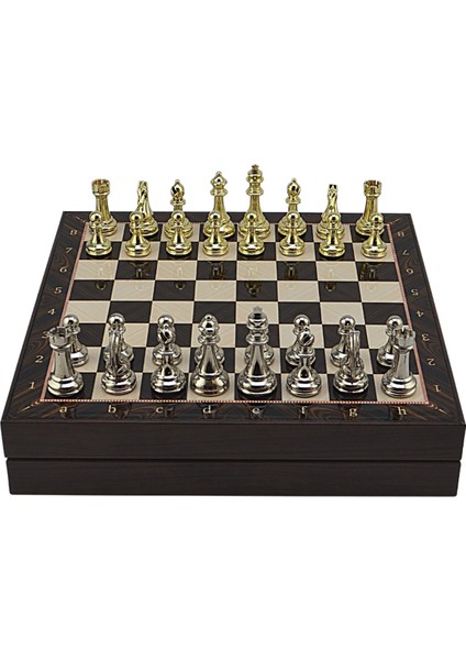 Gifthome Büyük Boy Metal Klasik Satranç Tk. Parlak ve Ceviz Desenli Sandıklı Mdf TAHTASI(36X36 Cm.)