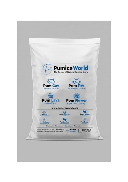 Pumice World Pum Pet Topaklaşmaz Kedi Kumu Kokusuz KALIN(1-17MM) Tane Pomza Kum-Topaklanmaz Çok Hafif 20 Litre