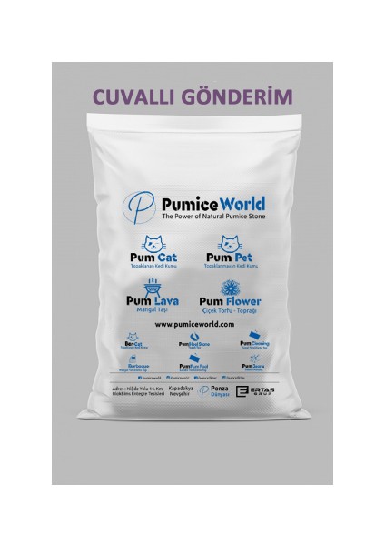 Pumice World Pum Pet Topaklaşmaz Kedi Kumu Kokusuz KALIN(1-17MM) Tane Pomza Kum-Topaklanmaz Çok Hafif 20 Litre