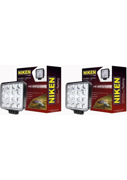 Pro 16 Led Kare Off Road Sis Farı Çalışma Lambası 2 Adet 12-24V 27W