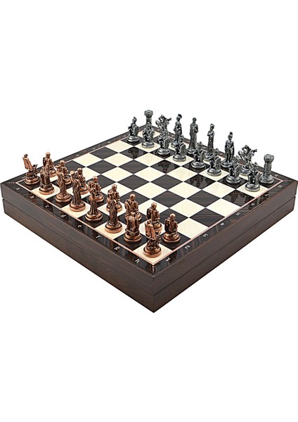 Gifthome Orta Boy Metal Truva-Sparta Satranç Takımı Antik ve Ceviz Desenli Sandıklı Mdf Tahtası (36X36X6 Cm.) modelleri