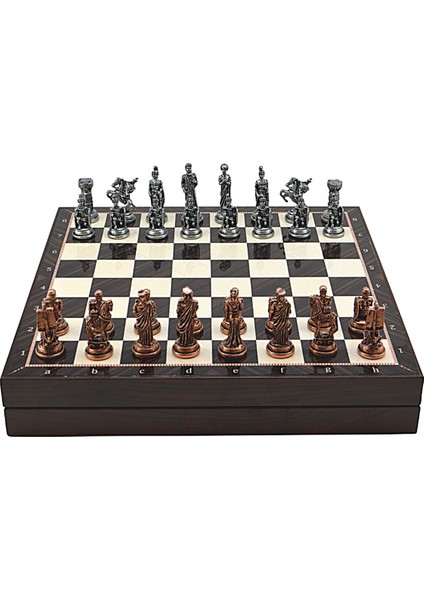 Gifthome Orta Boy Metal Truva-Sparta Satranç Takımı Antik ve Ceviz Desenli Sandıklı Mdf Tahtası (36X36X6 Cm.) fırsatları