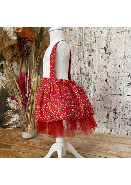 Kız Çocuk Elbise Bandana Takım Kırmızı Çiçekli 1-8 Yaş fırsatları