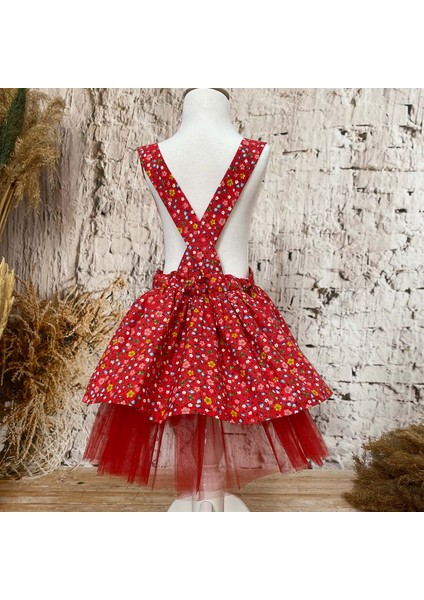 Kız Çocuk Elbise Bandana Takım Kırmızı Çiçekli 1-8 Yaş indirimleri