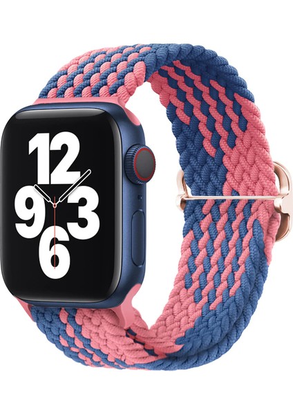 Apple Watch Uyumlu Kordon 3 4 5 6 7 Se 38MM 40MM 41MM Örgü Tokalı Kordon Mavi Pembe