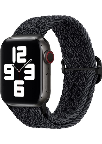 Apple Watch Uyumlu Kordon 3 4 5 6 7 Se 38MM 40MM 41MM Örgü Tokalı Kordon Siyah Kırçıllı