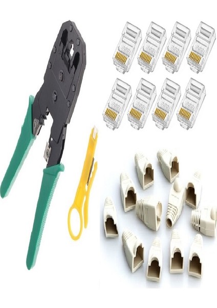 Network CAT5CAT6 Sıkma Pense + 20 Jak + 20 Cover Kılıf